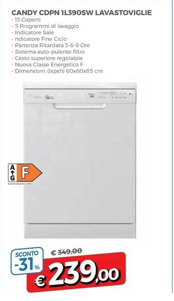 Famila Candy CDPN 1L390SW Lavastoviglie Libera Installazione 13 Coperti F offerta