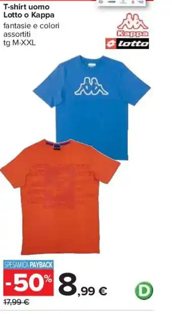 Carrefour T-shirt uomo Lotto o Kappa fantasie e colori assortiti tg M-XXL offerta