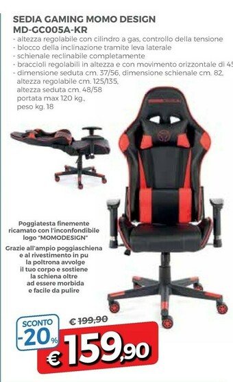Famila Momo design Sedia Gaming MD-GC005A-KR offerta
