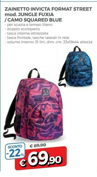 Invicta Zainetto Format Street Mod. Jungle Fuxia/Camo Squared Blue