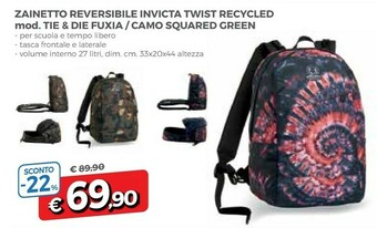 Famila Invicta Zainetto Reversibile Twist Recycled Mod. Tie & Die Fuxia / Camo Squared Green offerta