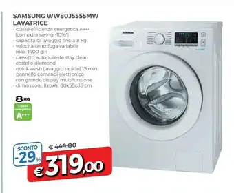 Famila Samsung WW80J5555MW Lavatrice Libera Installazione Caricamento Frontale 8 Kg 1400 Giri/min Bianco offerta