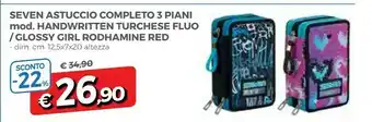 Famila Seven Astuccio Completo 3 Piani Mod. Handwritten Turchese Fluo/Glossy Girl Rodhamine Red offerta