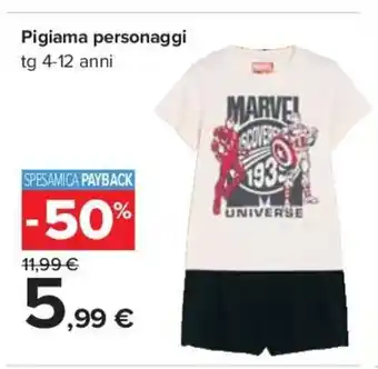 Carrefour Pigiama personaggi tg 4-12 anni offerta