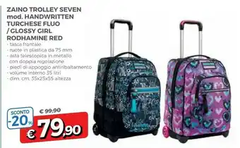 Famila Seven Zaino Trolley Mod. Handwritten Turchese Fluo/Glossy Girl Rodhamine Red offerta