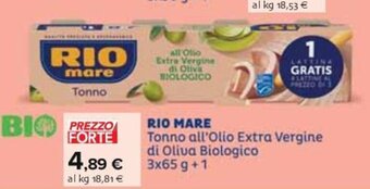 Carrefour RIO MARE Tonno all'Olio Extra Vergine di Oliva Biologico 3x65 g + 1 offerta