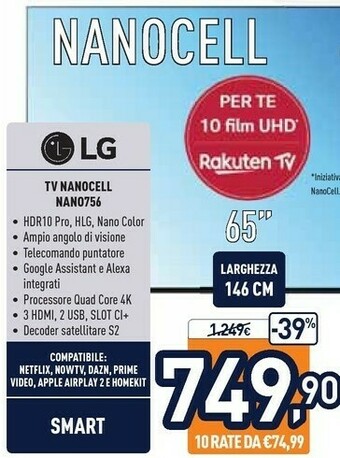 Unieuro LG TV Nanocell NANO756 65" offerta
