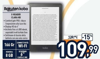 Unieuro Rakuten kobo E-READER CLARA HD offerta