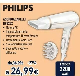 Unieuro Philips HP8232 2200 W Bianco offerta