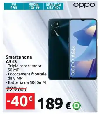 Carrefour oppo Smartphone A54S offerta