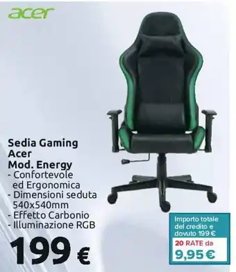 Carrefour Sedia Gaming Acer Mod. Energy offerta