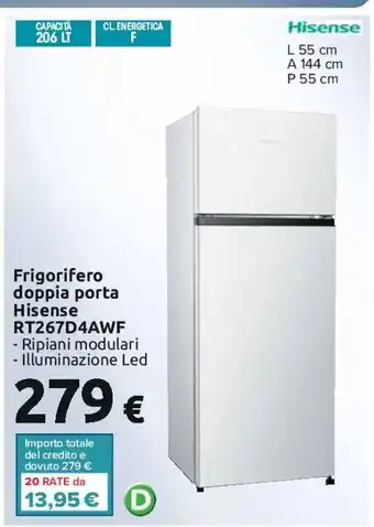 Carrefour Hisense Frigorifero doppia porta Hisense RT267D4AWF offerta