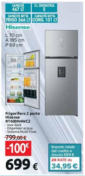 Carrefour Frigorifero 2 porte Hisense RT600N4WC2 offerta