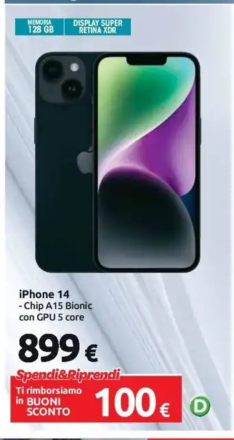Carrefour iPhone 14 - Chip A15 Bionic con GPU 5 core offerta