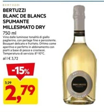 DPiù BERTUZZI BLANC DE BLANCS SPUMANTE MILLESIMATO DRY 750 ml offerta