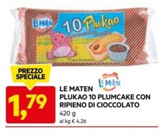 DPiù LE MATEN PLUKAO 10 PLUMCAKE CON RIPIENO DI CIOCCOLATO 420 g offerta