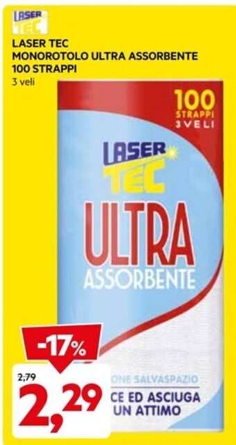 DPiù LASER TEC MONOROTOLO ULTRA ASSORBENTE 100 STRAPPI 3 veli offerta
