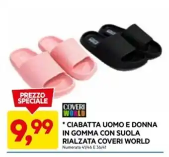 DPiù * CIABATTA UOMO E DONNA IN GOMMA CON SUOLA RIALZATA COVERI WORLD Numerata 41/46 E36/41 offerta