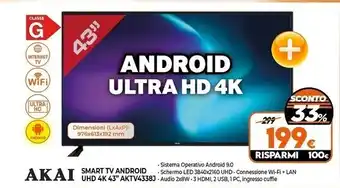 Expert Akai smart tv android uhd 4k 43'' aktv4338j offerta