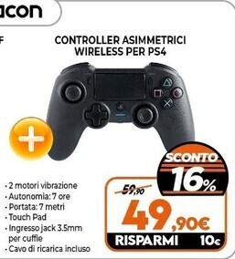 Expert Nacon asymmetric wireless controller nero bluetooth gamepad analogico/digitale playstation 4 offerta