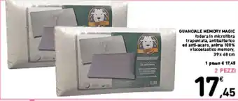Spazio Conad GUANCIALE MEMORY MAGIC fodera in microfibra trapuntata, antibatterico ed anti-acaro, anima 100%, 39x 68 cm offerta