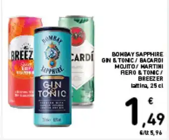 Spazio Conad BOMBAY SAPPHIRE GN & TONC/ BACARDI MOJITO! HARTINI AERO & TONC/ BREEZER lattina, 25 cl offerta