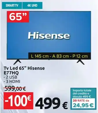 Carrefour Iper Tv Led 65" Hisense E77HQ offerta