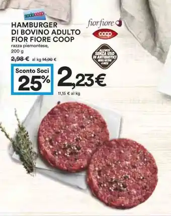 Coop Coop Fior Fiore Hamburger di Bovino Adulto 200g offerta