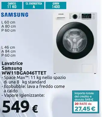 Carrefour Iper Lavatrice Samsung WW11BGA046TTET offerta