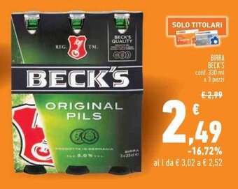 Conad Superstore BIRRA BECK'S conf. 330 ml x 3 pezzi offerta