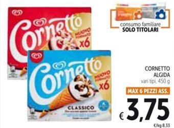 Spazio Conad CORNETTO ALGIDA vari tipi, 450 g offerta