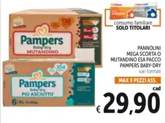Spazio Conad PANNOLINI MEGA SCORTA O MUTANDINO ESA PACCO PAMPERS BABY-DRY MAX 3 PEZZI ASS. offerta