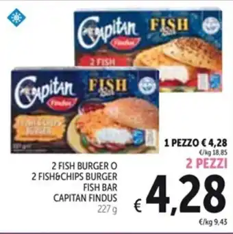 Spazio Conad 2 FISH BURGER O 2 FISH&CHIPS BURGER FISH BAR CAPITAN FINDUS 227 g 2 PEZZI offerta