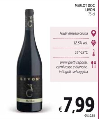 Spazio Conad MERLOT DOC LIVON 75 cl offerta
