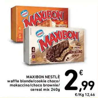 Spazio Conad MAXIBON NESTLÈ waffle blonde/cookie choco/ mokaccino/choco brownie/ cereal mix 240g offerta
