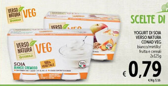 Spazio Conad YOGURT DI SOIA VERSO NATURA CONAD VEG bianco/mirtillo/ frutta e cereali 2x125g offerta
