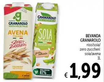 Spazio Conad BEVANDA GRANAROLO riso/soia/ zero zuccheri: soia/avena 1L offerta