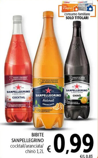 Spazio Conad BIBITE SANPELLEGRINO cocktail/aranciata/ chino 1,2L offerta