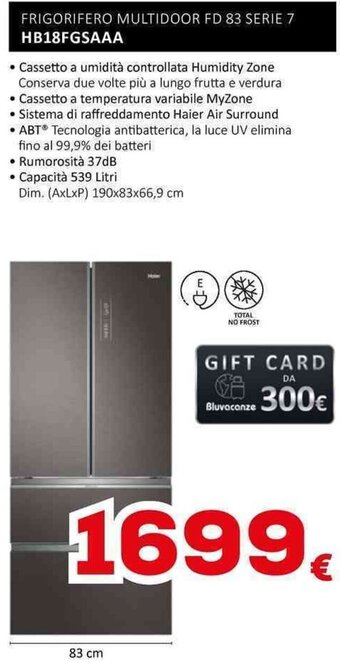 Euronics FRIGORIFERO MULTIDOOR FD 83 SERIE 7 HB18FGSAAA offerta