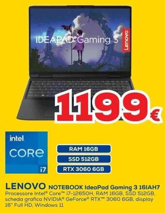 Euronics LENOVO NOTEBOOK IdeaPad Gaming 3 161AH7 offerta