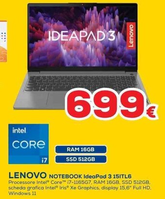Euronics LENOVO NOTEBOOK IdeaPad 3 151TL6 offerta