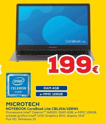 Euronics MICROTECH NOTEBOOK CoreBook Lite CBL15A/128W1 offerta