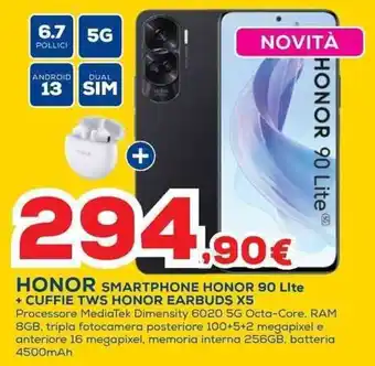 Euronics HONOR SMARTPHONE HONOR 90 Lite + CUFFIE TWS HONOR EARBUDS X5 offerta