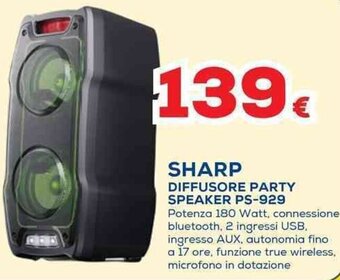 Euronics SHARP DIFFUSORE PARTY SPEAKER PS-929 offerta