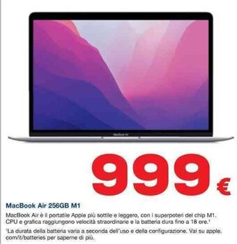 Euronics MacBook Air 256GB M1 offerta