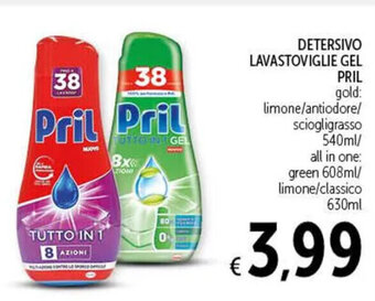 Spazio Conad DETERSIVO LAVASTOVIGLIE GEL PRIL gold: limone/antiodore/ sciogligrasso 540ml/ all in one: green 608ml/ limone/classico 630ml offerta