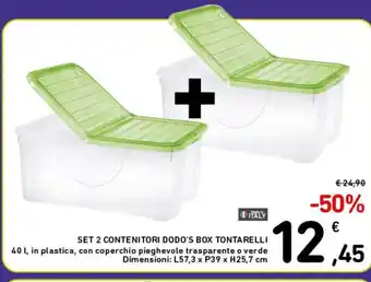 Spazio Conad SET 2 CONTENITORI DODO'S BOX TONTARELLI 40 l, in plastica, ITALY Dimensioni: L57,3 x P39 x H25,7 cm,45 offerta
