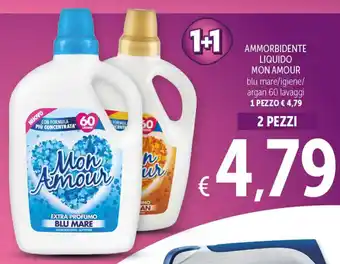 Spazio Conad AMMORBIDENTE LIQUIDO MON AMOUR blu mare/igiene/ argan 60 lavaggi 2 PEZZI offerta