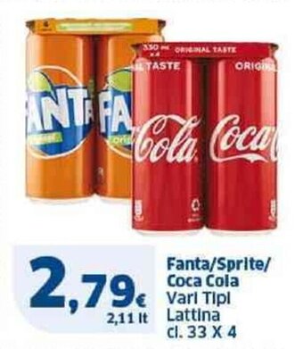 Sigma Fanta/Sprite/ Coca Cola Vari Tipi Lattina cl. 33 x 4 offerta