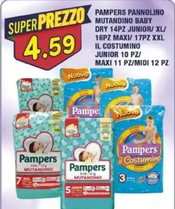 Maury's PAMPERS PANNOLINO MUTANDINO BABY DRY 14PZ JUNIOR/XL/ 16PZ MAXI/ 17PZ XXL IL COSTUMINO JUNIOR 10 PZ/ MAXI 11 PZ/MIDI 12 PZ offerta